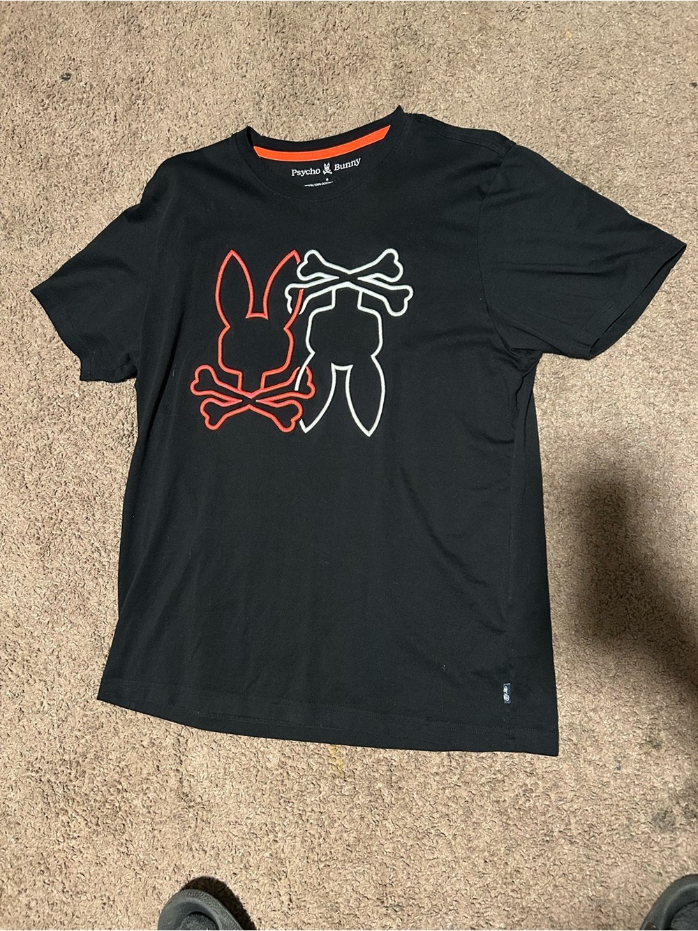 Psycho Bunny Black Tee with Red and White Bunny Skull Graphic